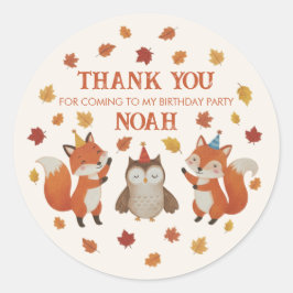Foxes and Owl Woodland Fall Kids Birthday Sticker ラウンドシール