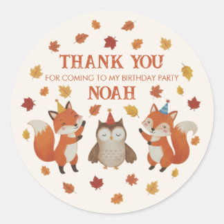 Foxes and Owl Woodland Fall Kids Birthday Sticker ラウンドシール