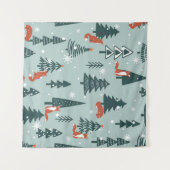 Foxes, fir-trees, snow, hand drawn. Colorful seaml タペストリー (正面(横))