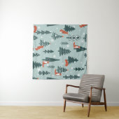 Foxes, fir-trees, snow, hand drawn. Colorful seaml タペストリー (インサイチュ(横))
