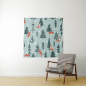 Foxes, fir-trees, snow, hand drawn. Colorful seaml タペストリー (インサイチュ)