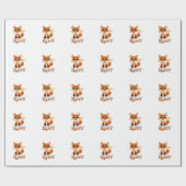 「Foxes Make Me Happy」と可愛い狐の柄 ラッピングペーパー (フラット)