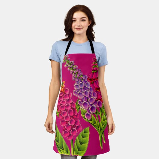 foxglobe foxglove花プリント エプロン (着用した状態)