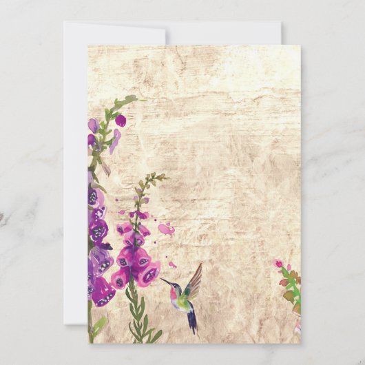 Foxglove花とハミングバード庭園の結婚式 招待状 (裏面)