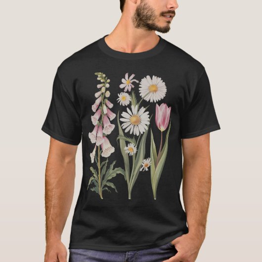 Foxglove Daisy Tulip Wildflower Garden Harmony Des Tシャツ (正面)