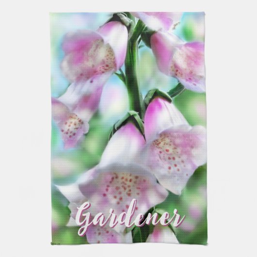 Foxglove Flowers Floral Pink Garden Personalized キッチンタオル (縦)