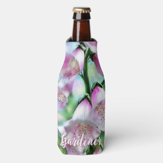 Foxglove Flowers Floral Pink Garden Personalized ボトルクーラー (ボトル正面)
