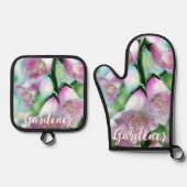Foxglove Flowers Floral Pink Garden Personalized 鍋つかみ&鍋敷きセット (正面)