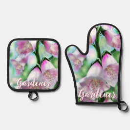 Foxglove Flowers Floral Pink Garden Personalized 鍋つかみ&鍋敷きセット