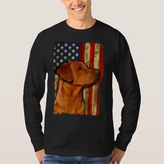 FoxredラブラドールレトリバーUSフラグキツネ赤 Tシャツ (正面)