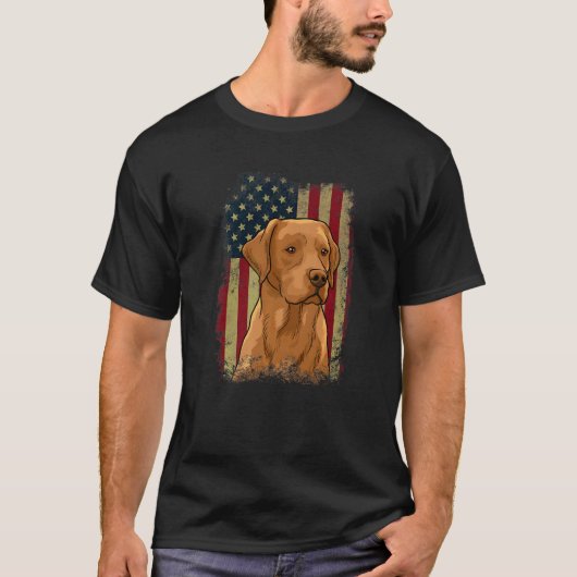 Foxred Labrador US Flag Dog Lover Fox Red lab Prem Tシャツ (正面)