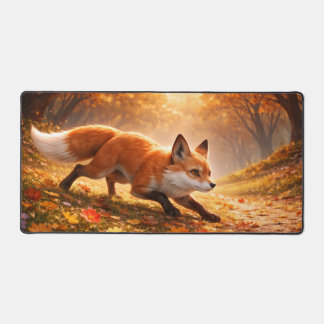 Fox's hunting in Golden Autumn Forest Leaves デスクマット