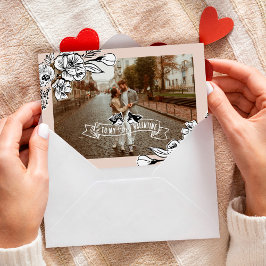 Foxyバレンタインキツネスケッチ花模様写真 シーズンカード