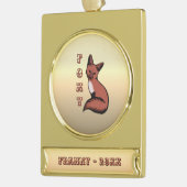 Foxy赤キツネ金ゴールド名と年 ゴールドプレートバナーオーナメント (左)