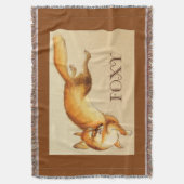 "Foxy" – キツネ日本ののヴィンテージスケッチ スローブランケット (正面縦)