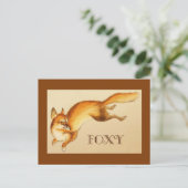 "Foxy" – キツネ日本ののヴィンテージスケッチ ポストカード (スタンド正面)