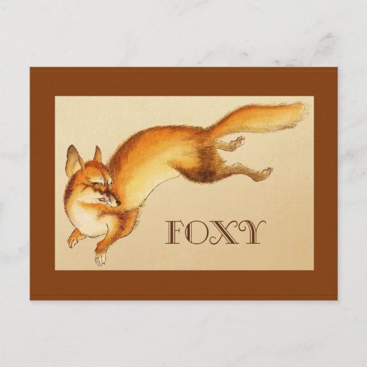 "Foxy" – キツネ日本ののヴィンテージスケッチ ポストカード (正面)