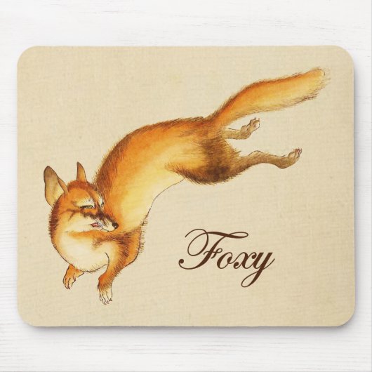 "Foxy" – キツネ日本ののヴィンテージスケッチ マウスパッド (正面)