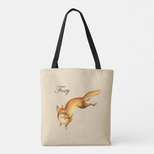 "Foxy" -ヴィンテージ日本ののスケッチキツネ トートバッグ (裏面)