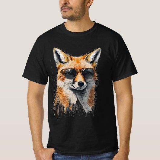 Foxy and Unague:クールキツネ図 Tシャツ (正面)