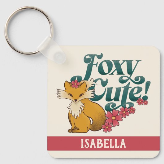 Foxy Cute with Flowers Personalized Name キーホルダー (正面)