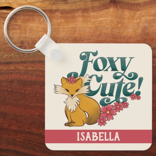 Foxy Cute with Flowers Personalized Name キーホルダー (正面)