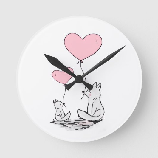 Foxy Pink Hearts Clock ラウンド壁時計 (正面)