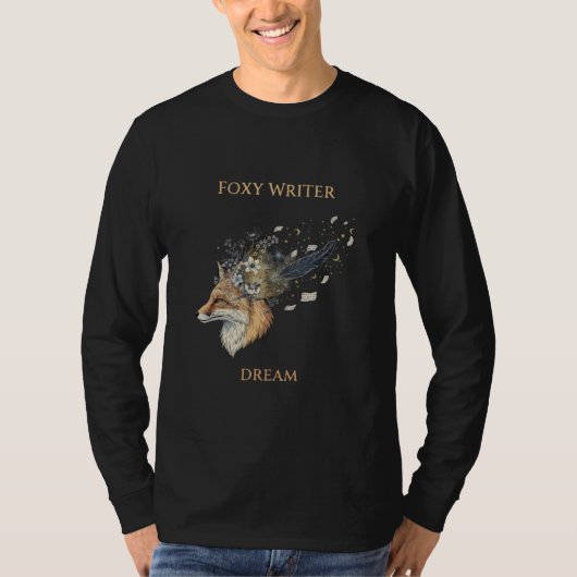Foxy Writer Celestial Dream | 幻想的な狐と羽根ペン Tシャツ (正面)