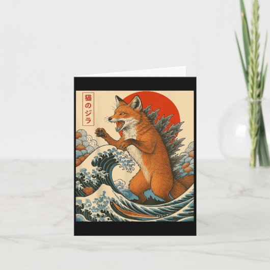 Foxzilla Fox Japanese Art Funny For Men Women Boy  カード (正面)