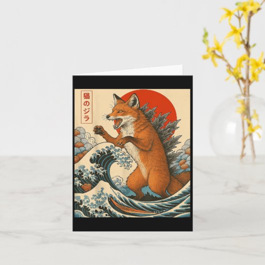 Foxzilla Fox Japanese Art Funny For Men Women Boy  カード (黄色い花)