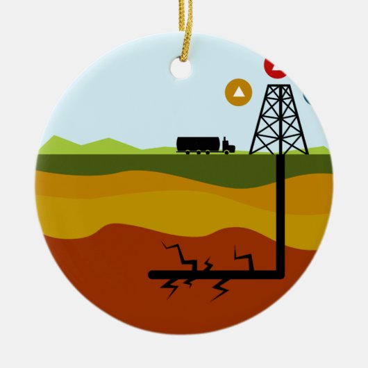 Frackingの油の図表 セラミックオーナメント (正面)