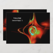 FRACTALバラ鮮やかな青の赤い緑の黒 招待状 (正面/裏面)