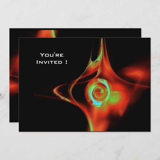 FRACTALバラ鮮やかな青の赤い緑の黒 招待状 (正面/裏面)