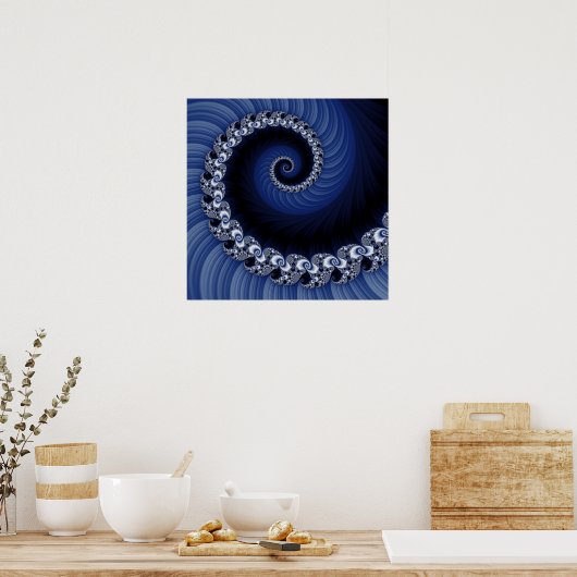 Fractal Blue Spiral Poster ポスター (キッチン)