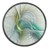 Fractal Evolution, Golden Turquoise Abstract Art アイスホッケーパック (正面)