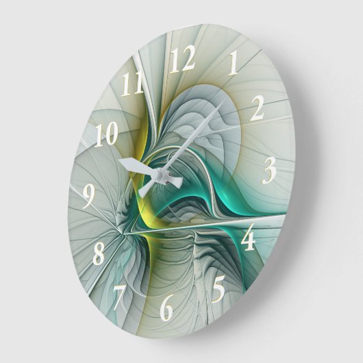 Fractal Evolution, Golden Turquoise Abstract Art ラージ壁時計 (傾斜)