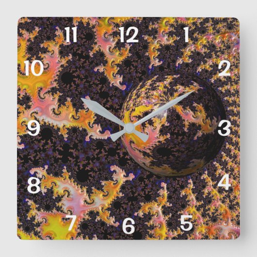 Fractal Firestorm Sphere スクエア壁時計 (正面)