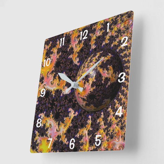 Fractal Firestorm Sphere スクエア壁時計 (傾斜)