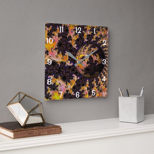 Fractal Firestorm Sphere スクエア壁時計 (オフィス)