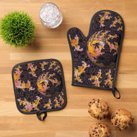 Fractal Firestorm Sphere 鍋つかみ&鍋敷きセット (トップダウン)