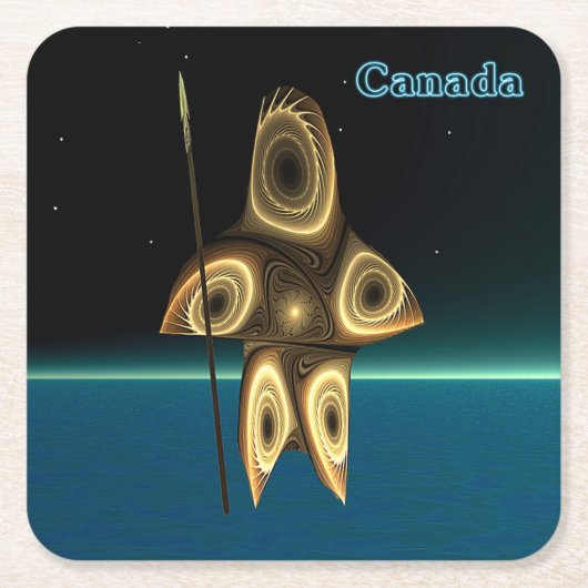 Fractal Inuit Hunter – カナダ スクエアペーパーコースター (正面)