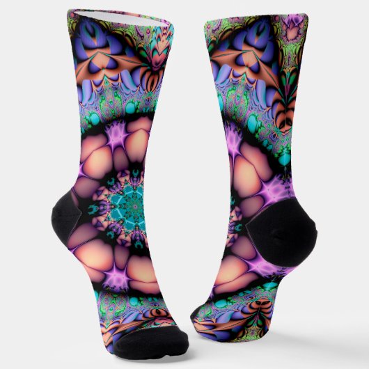 Fractal Mandala Floral Psychedelic ソックス (傾斜あり)