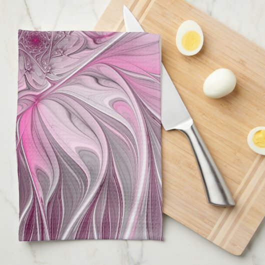 Fractal Pink Flower Dream, Floral Fantasy Pattern キッチンタオル (四つ折り)