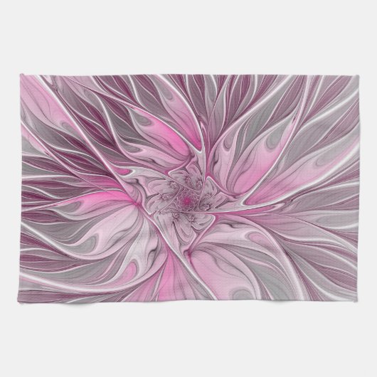 Fractal Pink Flower Dream, Floral Fantasy Pattern キッチンタオル (横)