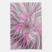 Fractal Pink Flower Dream, Floral Fantasy Pattern キッチンタオル (縦)