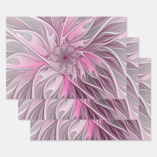 Fractal Pink Flower Dream, floral Fantasy Pattern ラッピングペーパーシート (セット)