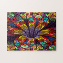 Fractal Stained Glass Bloom Puzzle