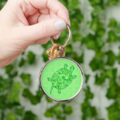 Fractal swirl turtle - lime and emerald green キーホルダー (手)