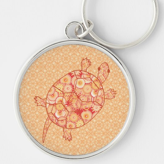 Fractal swirl turtle - shades of mandarin orange キーホルダー (正面)