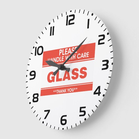 Fragile Glass Handle With Care Warning ラージ壁時計 (傾斜)